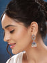 Oxidised Earrings with Red & Blue Stones and Pearl Beading