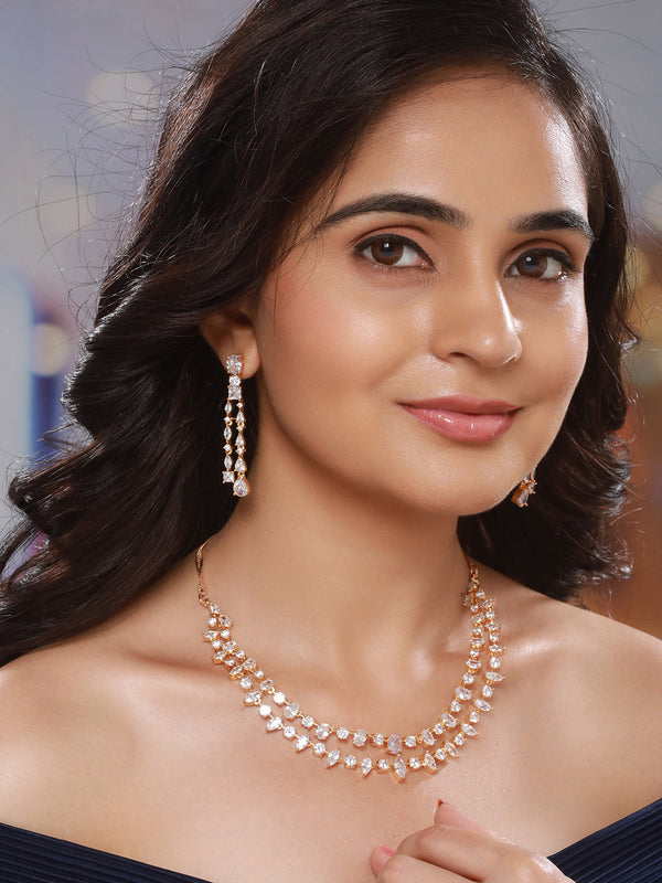 Gold Toned AD Studded Layered Minimal jewellery Set