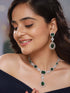 Silver Toned Emerald Green Studded Statement Pendant Jewellery Set