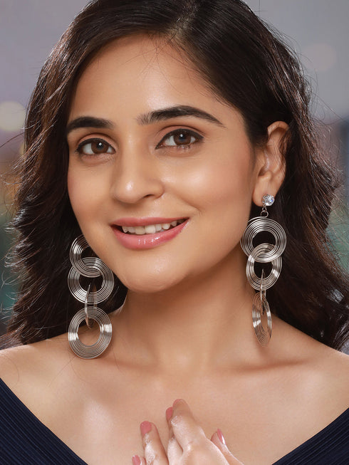 Anti-Tarnish Silver Plated Circular Drop Earrings