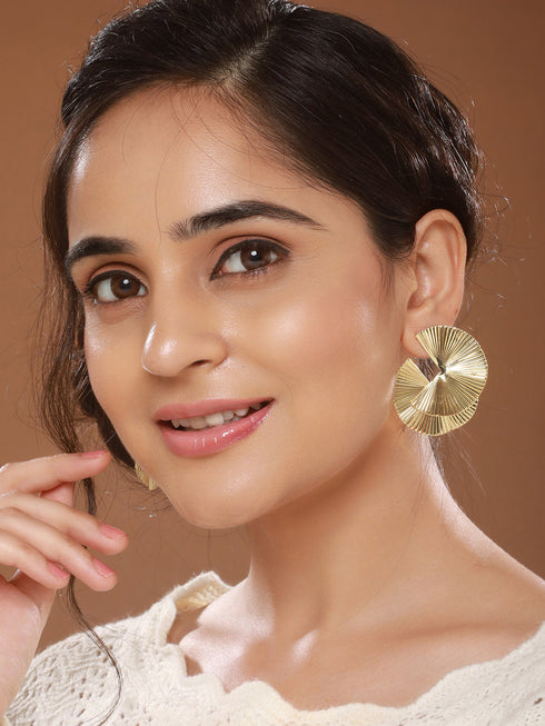 Anti-Tarnish Gold Plated Fan Shaped Disc Studds Earrings