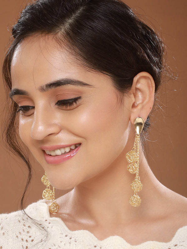 Anti-Tarnish Gold Plated Mesh Ball Drop Dangler Earrings