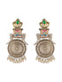 Silver Oxidised Kundan Studded & Enamelled Fusion Statement Long Earrings