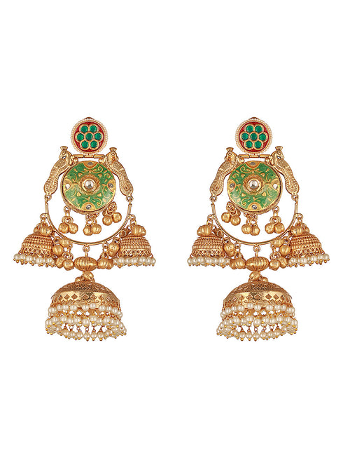Gold Toned Kundan Studded Lightweight Designer Bridal Jhumka Earrings