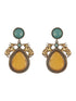 Silver Oxidised Yellow Stone Studded Bull Motif Statement Chandbali Earrings