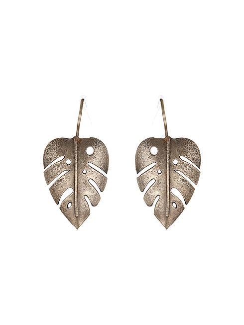 Oxidised Silver Lookalike Leaf Shaped Tribal Lightweight Fishhook Earrings