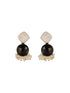Silver Oxidised Black Stone Studded Pearl Beaded Minimal Drop earrings