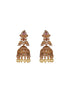 Gold Toned Red Kempo Studded Peacock Temple bridal Jhumka Earrings