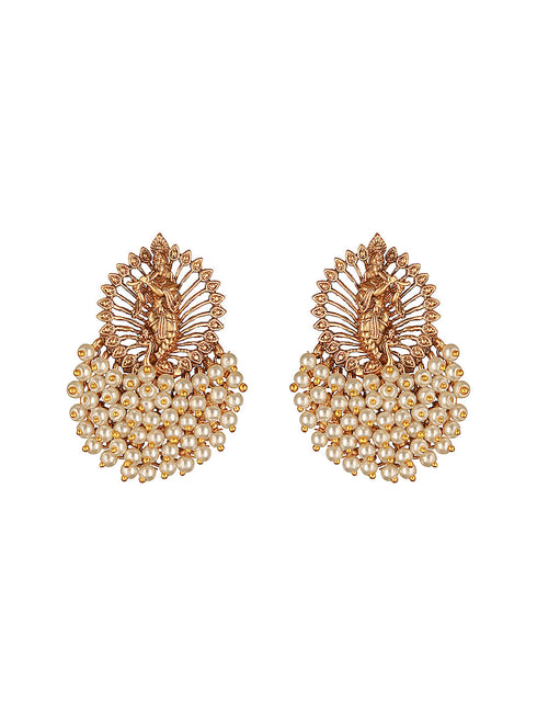 Gold Plated Perarls Beaded Shri krishna Designer large Studds earring