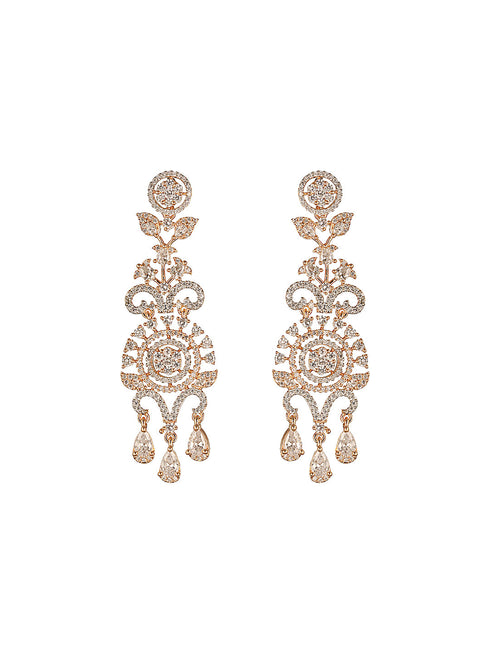 Gold Toned AD Zircon Studded Designer Chandelier Statement Earrings