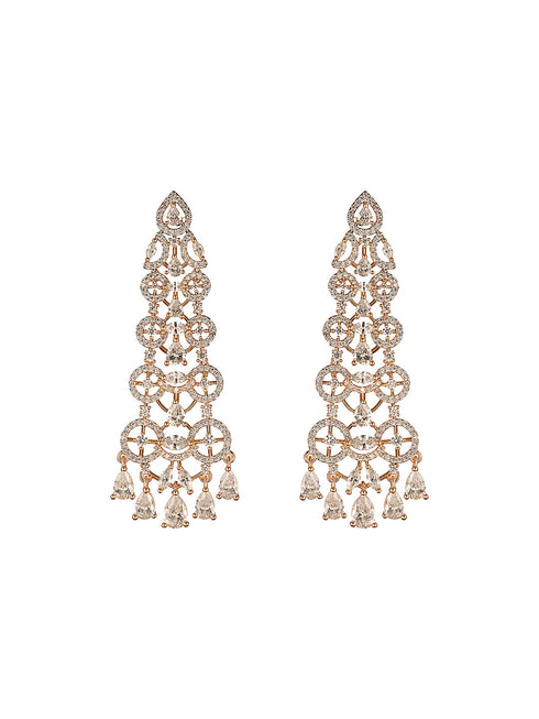 Gold Toned AD Zircon Studded Designer Dangler Partywear Earrings