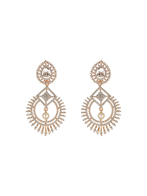 Gold Toned AD Zircon Studded Pearl Beaded Designer Chandbali earrings