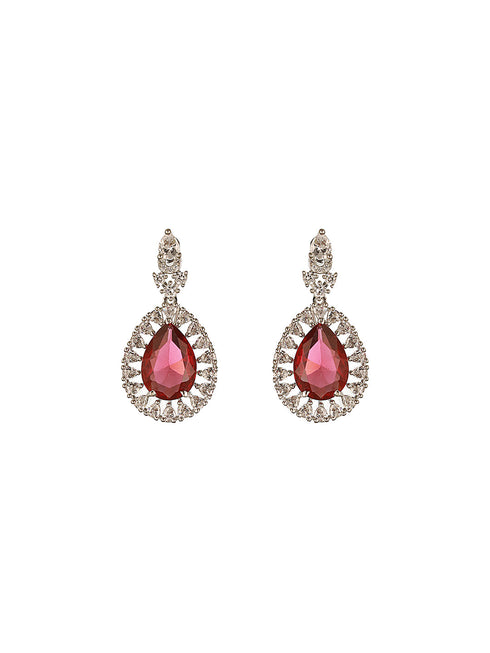 Silver Toned Rhodium Ruby Red AD Zircon Studded Designer Bridal Jewellery Set