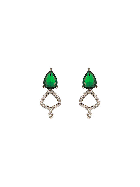 Silver Toned Rhodium Plated Emerald Green AD Studded Designer Jeellery Set