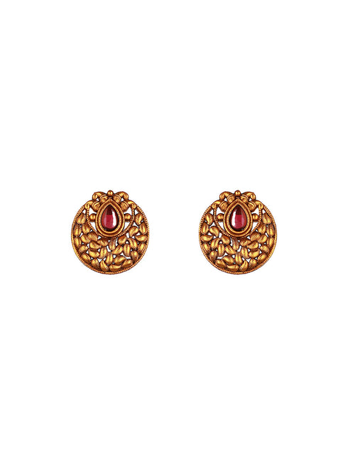 Gold plated Red Stone Studded Minimal Temple Choker jeellery Studds