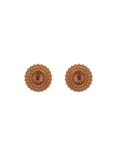 Antique Gold Plated Intricate Temple Floral Pendant Jewellery Set