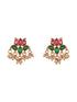 Gold Plated Red & Green Stone Studded Lotus Choker Jewellery Set