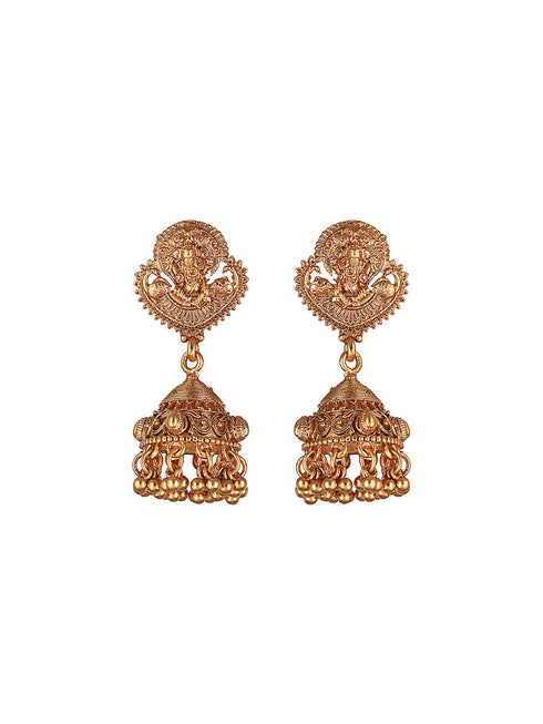 Gold Plated Green Pearl Beaded Ganesha Motif Long haram Temple Jeellery Set