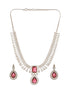 Silver Toned Rhodium Ruby Red AD Zircon Studded Designer Bridal Jewellery Set