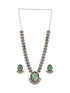 Silver Oxidised Mint Stone Studded Floral Designer Long Haram Necklace Jewellery Set