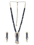 Silver Rhodium Plated Blue & White Pearls Multilayered Designer Maala Jewellery Set