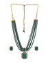 Silver Toned Kundan Studded Emerald Onyx Multilayered Designer Maala Pendant Jewellery Set