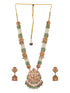 Gold Plated Green Pearl Beaded Ganesha Motif Long haram Temple Jeellery Set