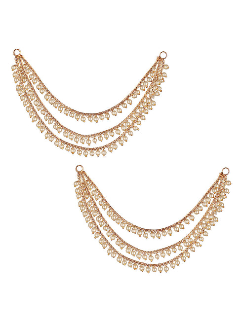 Gold Plated Temple Pearl Beaded Multilayered Matil Earchain