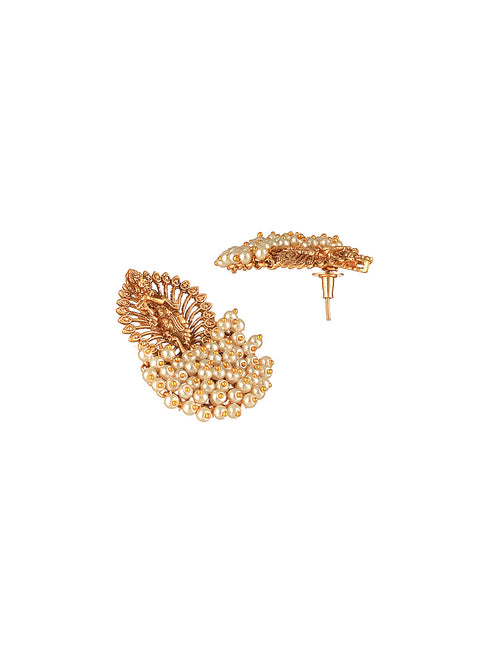 Gold Plated Perarls Beaded Shri krishna Designer large Studds earring