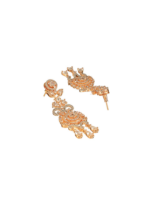 Gold Toned AD Zircon Studded Designer Chandelier Statement Earrings
