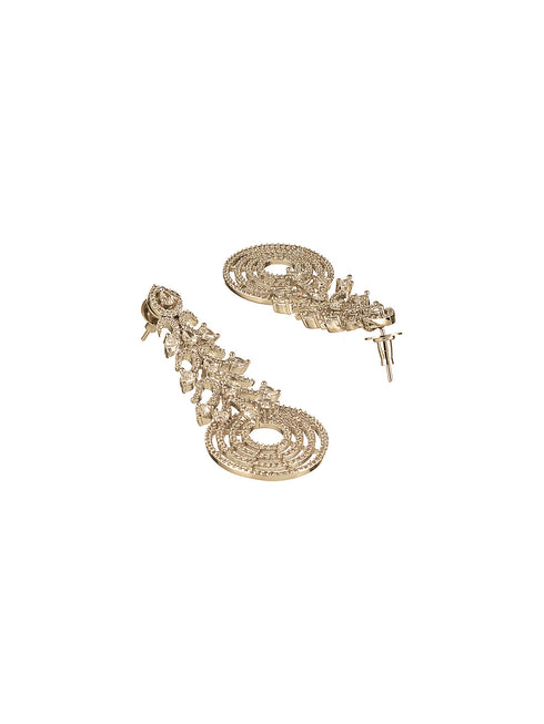Silver Toned AD Zircon Studded Designer Spiral Long Earrings