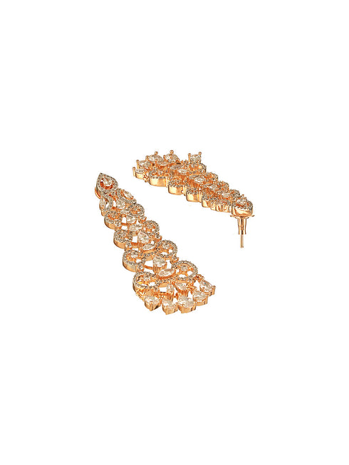Gold Toned AD Zircon Studded Designer Dangler Partywear Earrings