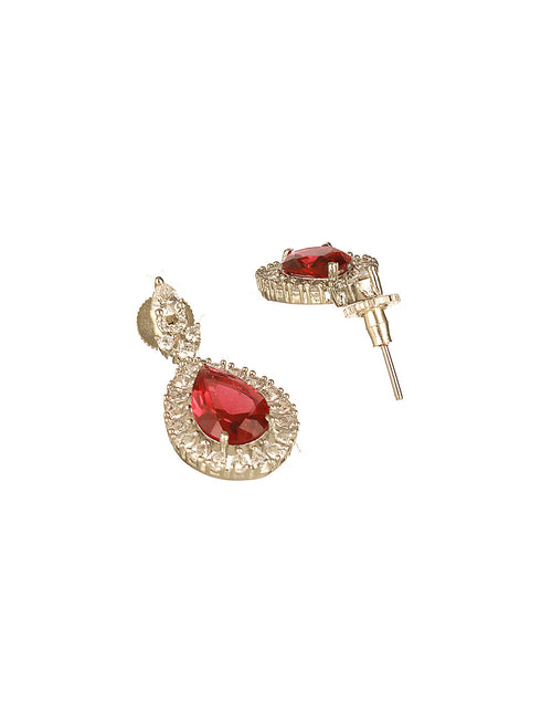 Silver Toned Rhodium Ruby Red AD Zircon Studded Designer Bridal Jewellery Set