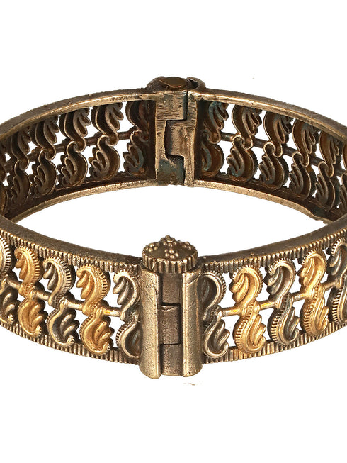 Silver Oxidised Dual Toned Filigree Openable Kada Bangle Bracelet