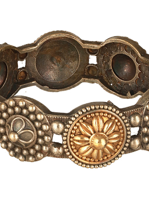 Silver Oxidised Dual Toned Boho Style Adjustable Kada Bangle Bracelet
