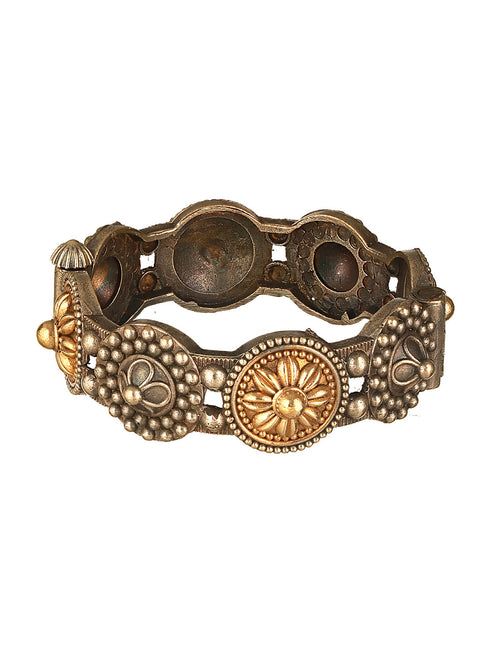 Silver Oxidised Dual Toned Boho Style Adjustable Kada Bangle Bracelet