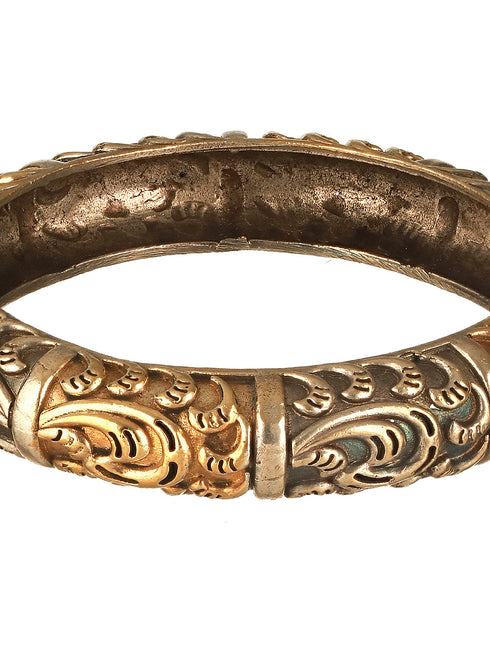 Silver Dual Toned Oxidised Filigree Minimal Stacks Bangle Kada Bracelet