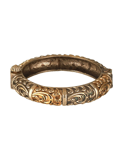 Silver Dual Toned Oxidised Filigree Minimal Stacks Bangle Kada Bracelet