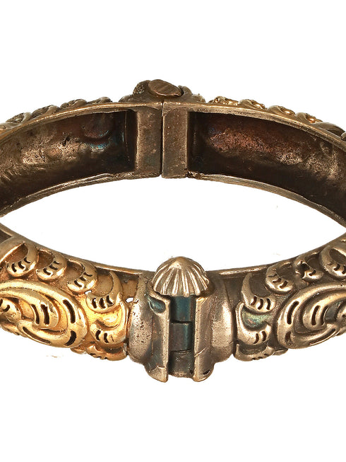 Silver Dual Toned Oxidised Filigree Minimal Stacks Bangle Kada Bracelet