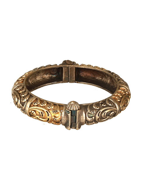 Silver Dual Toned Oxidised Filigree Minimal Stacks Bangle Kada Bracelet
