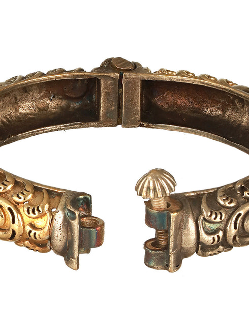 Silver Dual Toned Oxidised Filigree Minimal Stacks Bangle Kada Bracelet