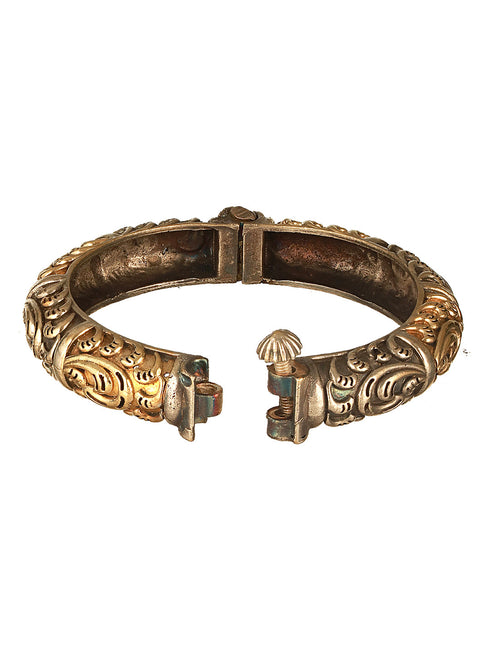 Silver Dual Toned Oxidised Filigree Minimal Stacks Bangle Kada Bracelet