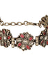 Silver Oxidised Toned Red Stone Studded Floral Tribal Minimal Adjustable Bracelet