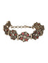 Silver Oxidised Toned Red Stone Studded Floral Tribal Minimal Adjustable Bracelet