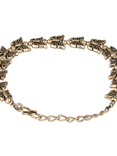 Silver Oxidised Toned Combo Floral & Butterfly Motif Minimal Dailywear Stackable Bracelet