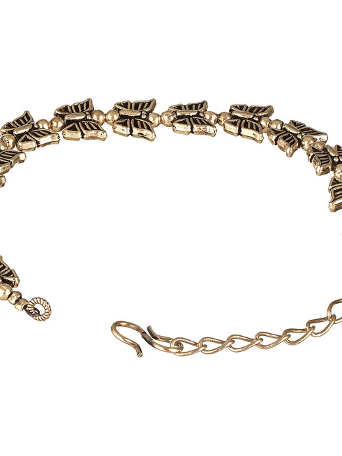 Silver Oxidised Toned Combo Floral & Butterfly Motif Minimal Dailywear Stackable Bracelet