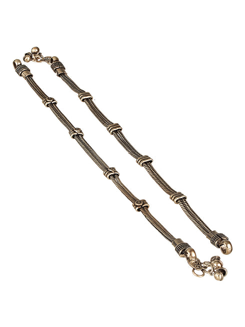 Set of 2 Oxidised Silver Lookalike Minimal Dailywear Anklet Payal