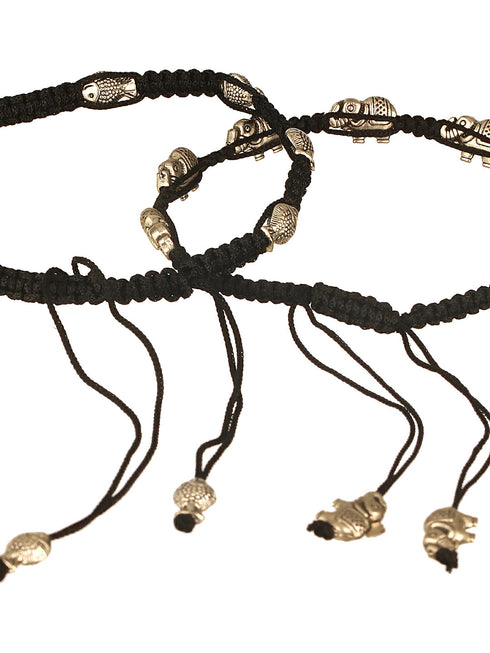 Combo of 2 Silver oxidised Charms beaded Thread Tie Up payal Anklet