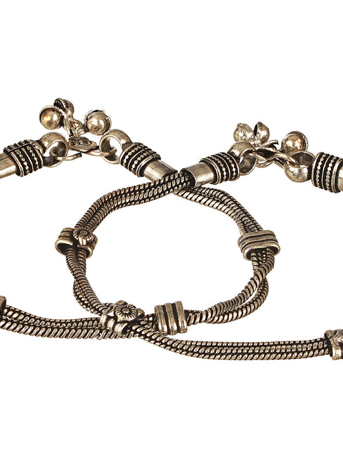 Set of 2 Oxidised Silver Lookalike Minimal Dailywear Anklet Payal