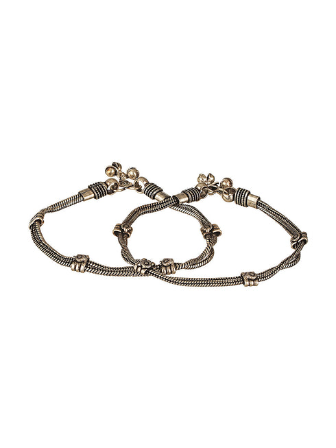 Set of 2 Oxidised Silver Lookalike Minimal Dailywear Anklet Payal